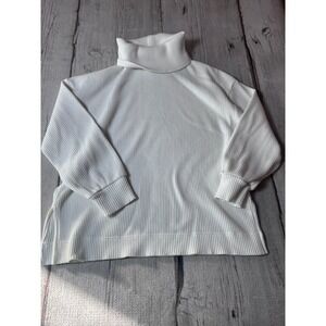 GAP Womens White Ribbed Turtleneck Sweater Relaxed Fit Side Slit Medium